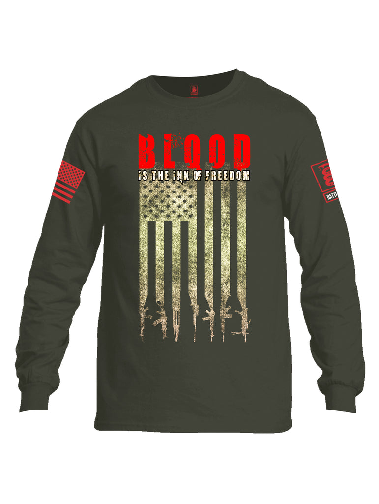 Battleraddle Blood Is The Ink Of Freedom Red Sleeve Print Mens Cotton Long Sleeve Crew Neck T Shirt