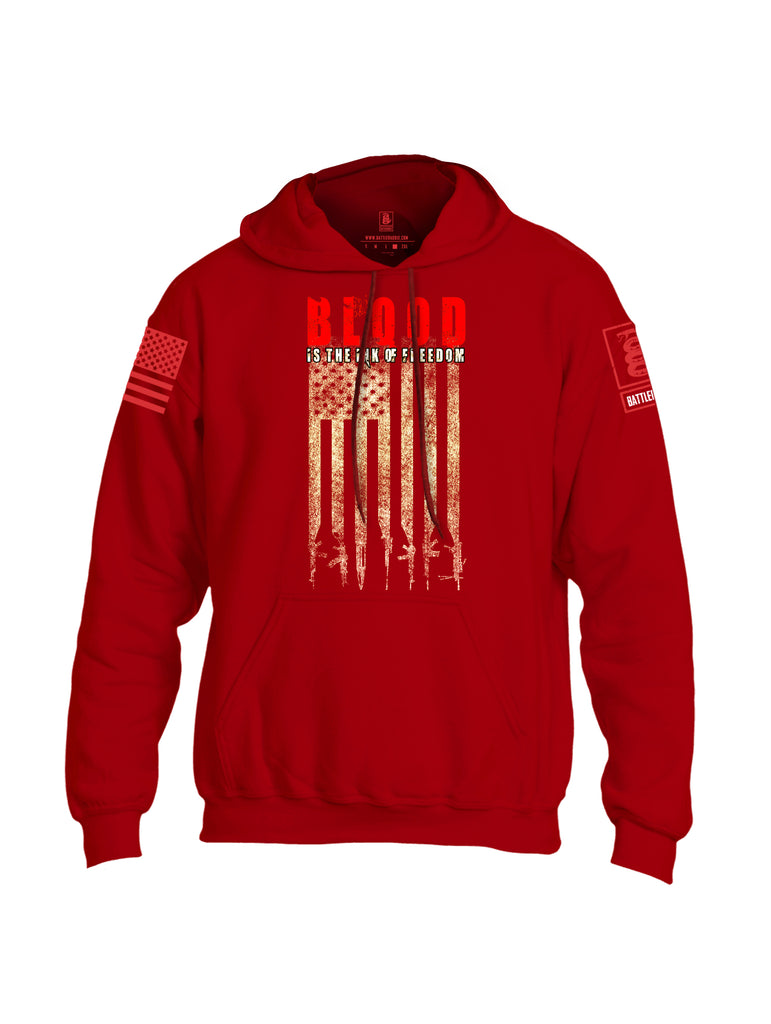 Battleraddle Blood Is The Ink Of Freedom Red Sleeve Print Mens Blended Hoodie With Pockets