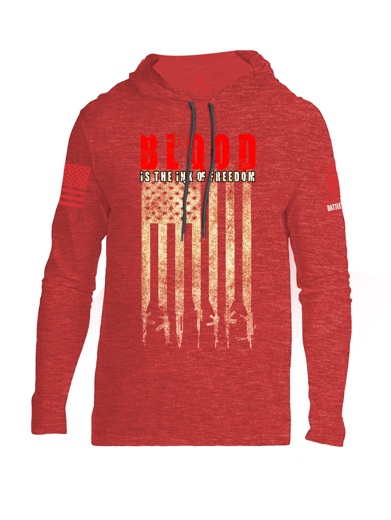 Battleraddle Blood Is The Ink Of Freedom Red Sleeve Print Mens Thin Cotton Lightweight Hoodie