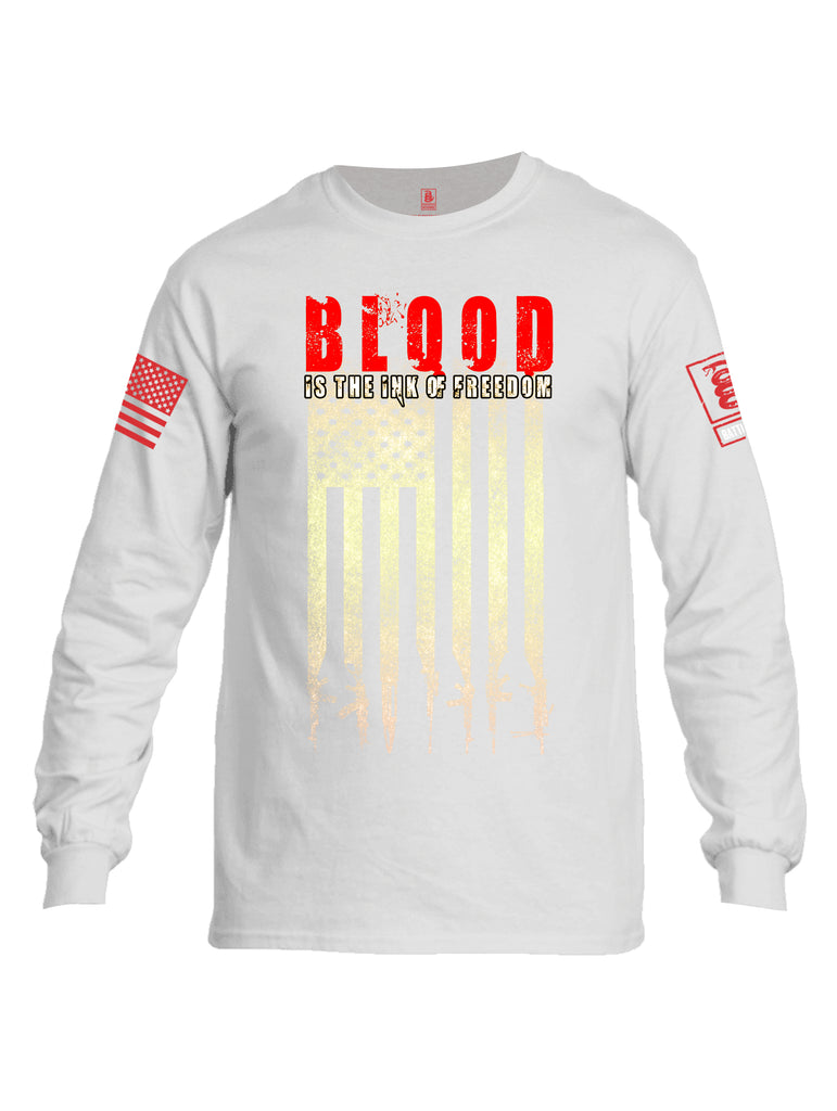Battleraddle Blood Is The Ink Of Freedom Red Sleeve Print Mens Cotton Long Sleeve Crew Neck T Shirt