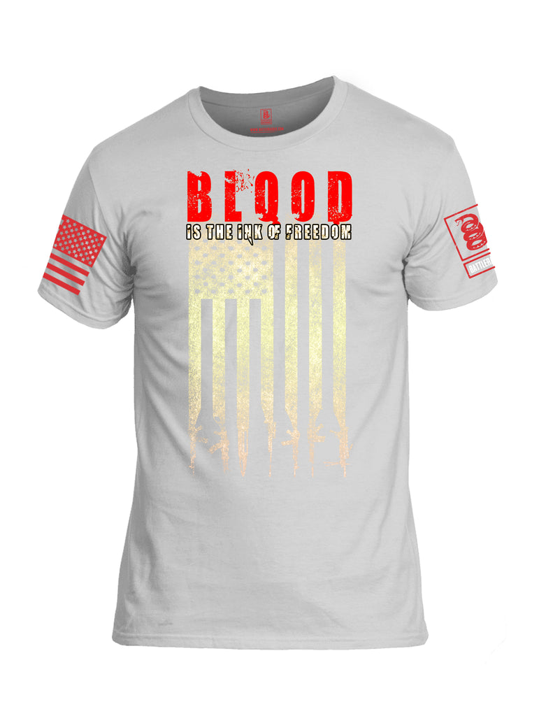 Battleraddle Blood Is The Ink Of Freedom Red Sleeve Print Mens Cotton Crew Neck T Shirt