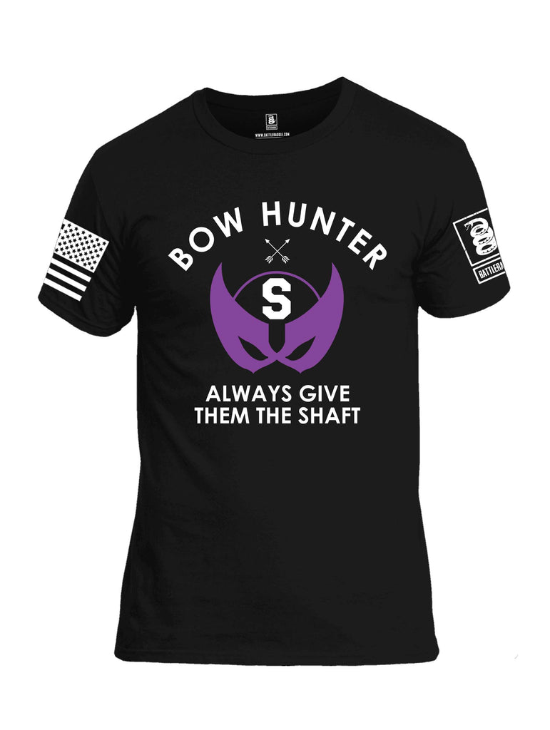 Battleraddle Bow Hunter Always Give Them The Shaft White Sleeve Print Mens Cotton Crew Neck T Shirt