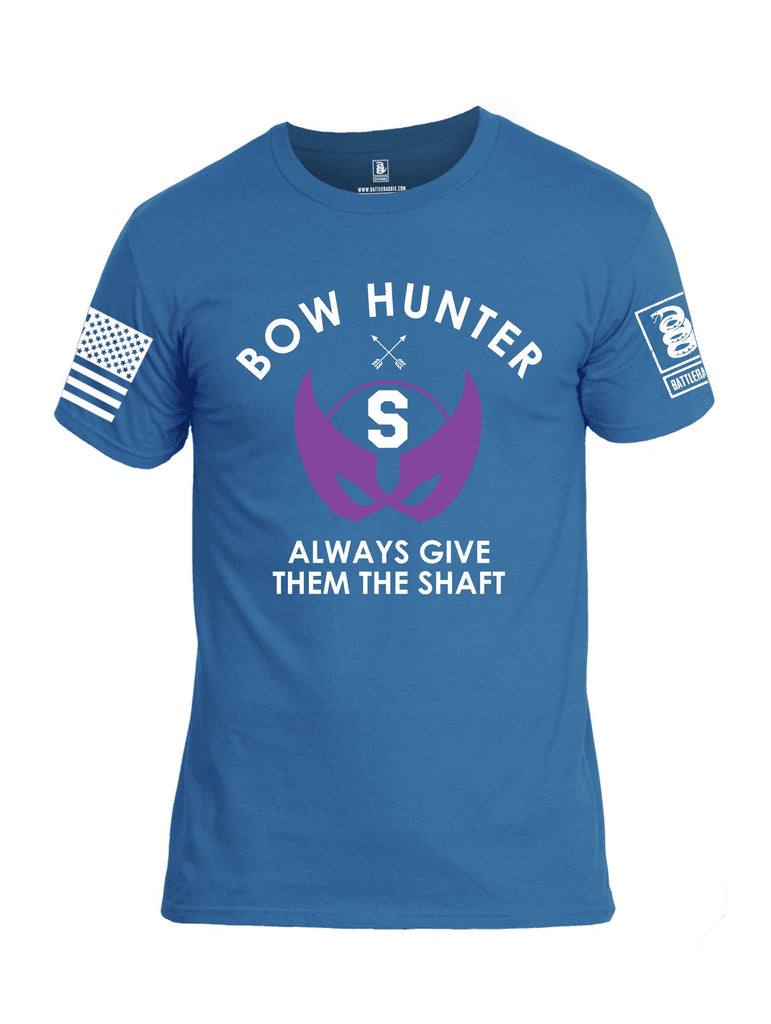 Battleraddle Bow Hunter Always Give Them The Shaft White Sleeve Print Mens Cotton Crew Neck T Shirt