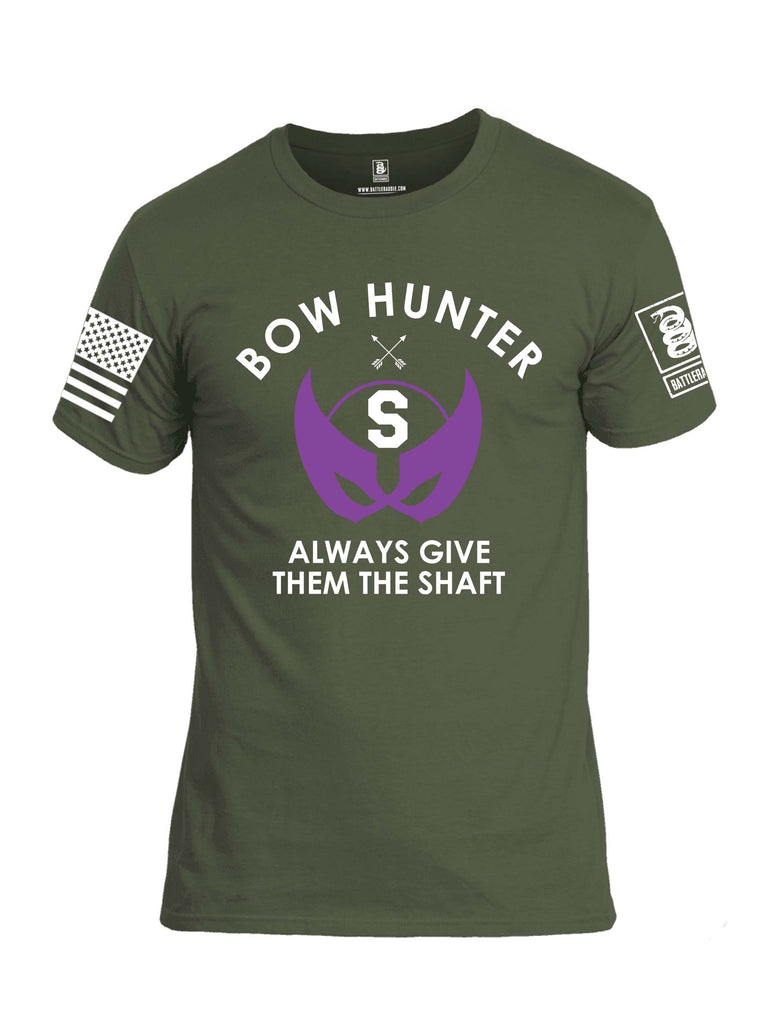 Battleraddle Bow Hunter Always Give Them The Shaft White Sleeve Print Mens Cotton Crew Neck T Shirt