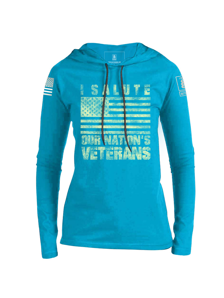 Battleraddle I Salute Our Nations Veterans Womens Thin Cotton Lightweight Hoodie