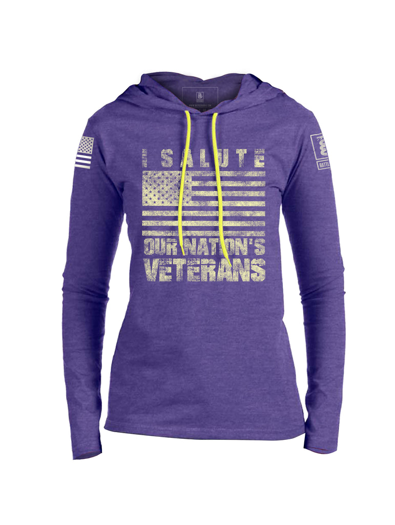 Battleraddle I Salute Our Nations Veterans Womens Thin Cotton Lightweight Hoodie
