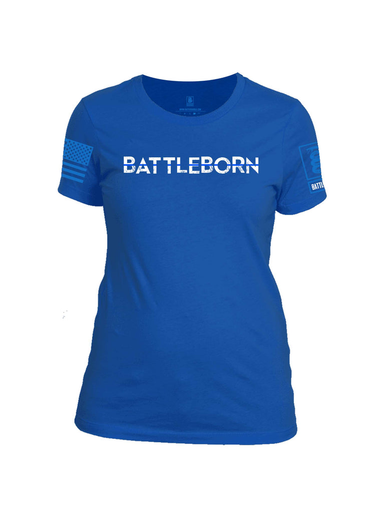 Battleraddle Battleborn Blue Line Blue Sleeve Print Womens Cotton Crew Neck T Shirt