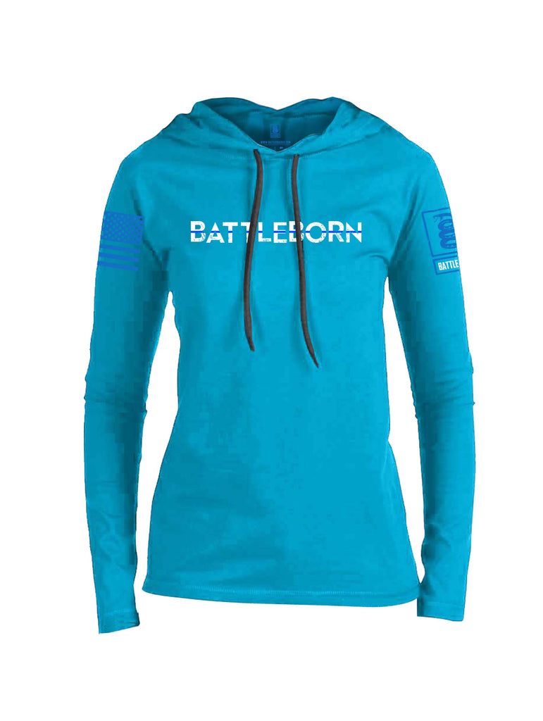 Battleraddle Battleborn Blue Line Blue Sleeve Print Womens Thin Cotton Lightweight Hoodie