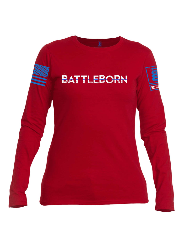 Battleraddle Battleborn Blue Line Blue Sleeve Print Womens Cotton Long Sleeve Crew Neck T Shirt