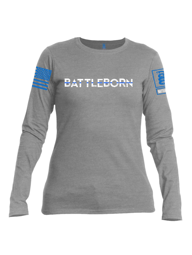 Battleraddle Battleborn Blue Line Blue Sleeve Print Womens Cotton Long Sleeve Crew Neck T Shirt