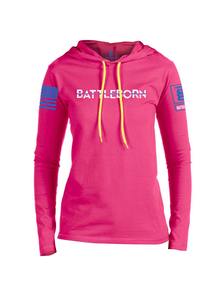 Battleraddle Battleborn Blue Line Blue Sleeve Print Womens Thin Cotton Lightweight Hoodie