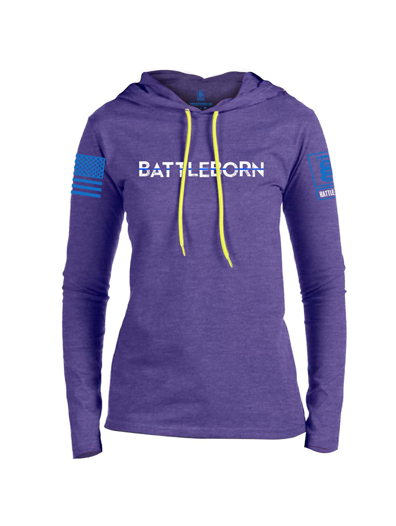 Battleraddle Battleborn Blue Line Blue Sleeve Print Womens Thin Cotton Lightweight Hoodie