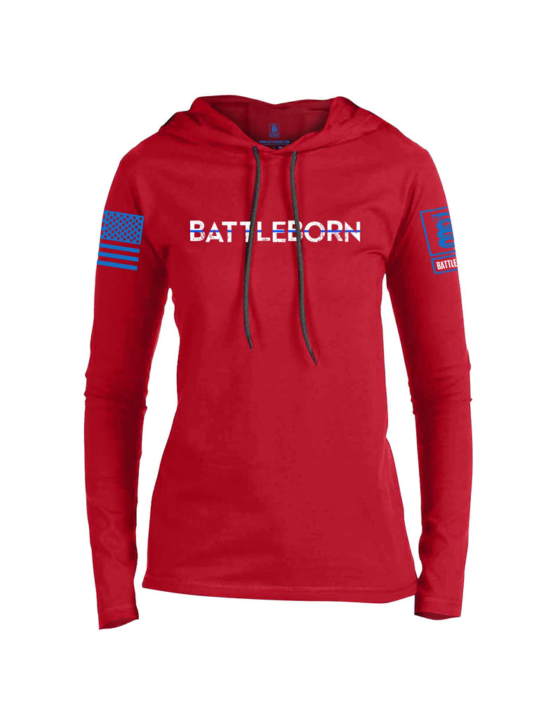 Battleraddle Battleborn Blue Line Blue Sleeve Print Womens Thin Cotton Lightweight Hoodie