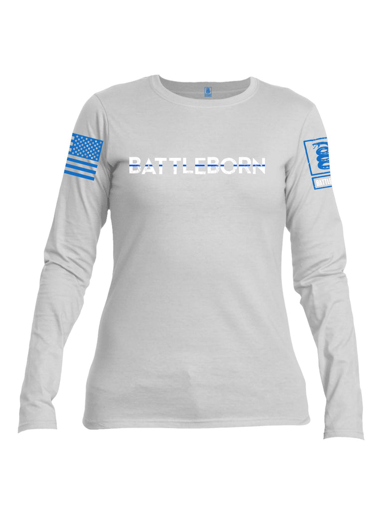 Battleraddle Battleborn Blue Line Blue Sleeve Print Womens Cotton Long Sleeve Crew Neck T Shirt