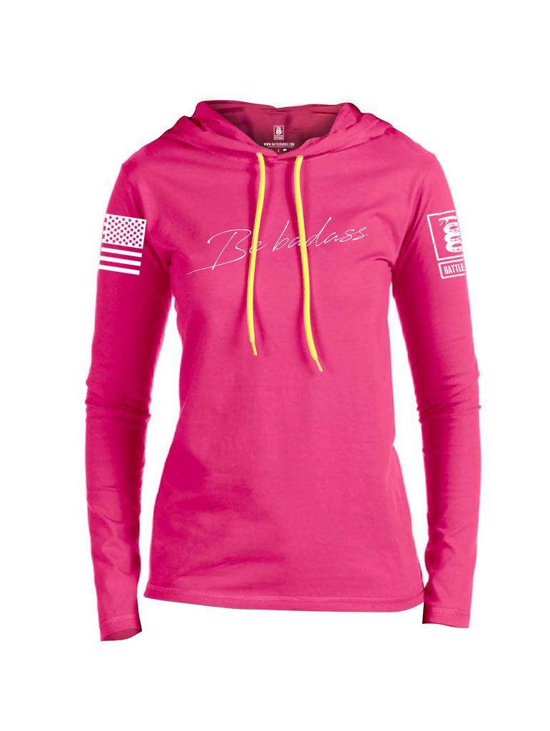 Battleraddle Be Badass Valentines White Sleeve Print Womens Thin Cotton Lightweight Hoodie