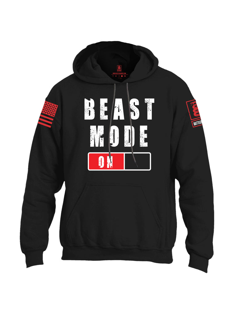 Battleraddle Beast Mode On Red Sleeve Print Mens Blended Hoodie With Pockets-Black