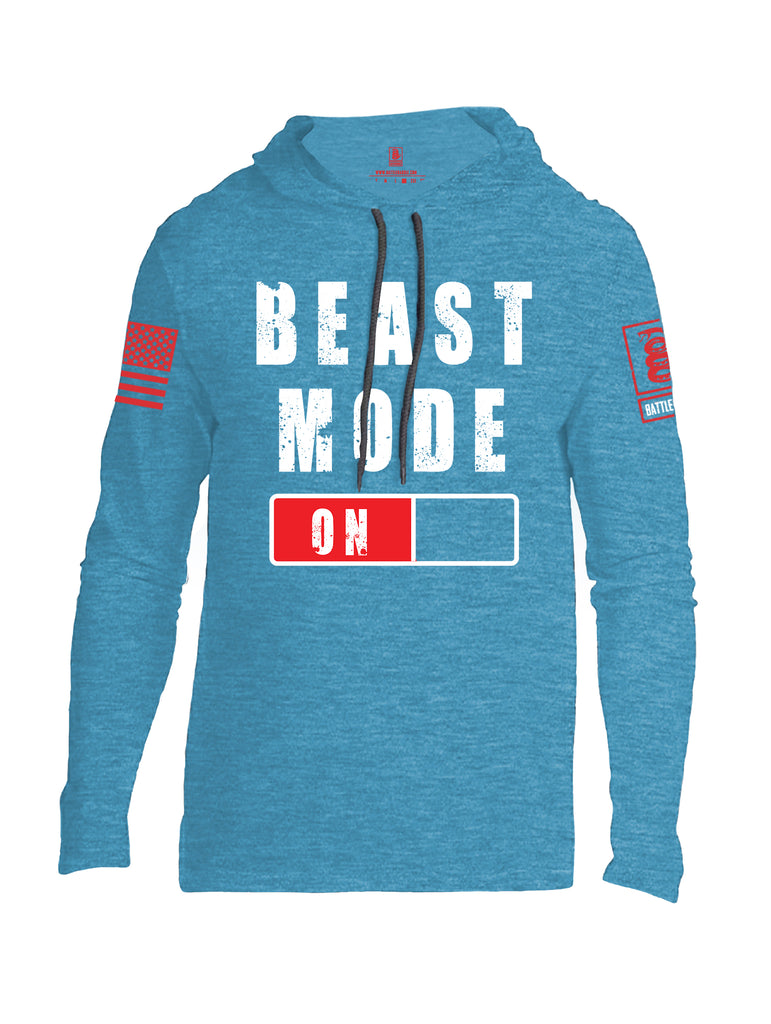 Battleraddle Beast Mode On Red Sleeve Mens Thin Cotton Lightweight Hoodie-Caribbean Blue