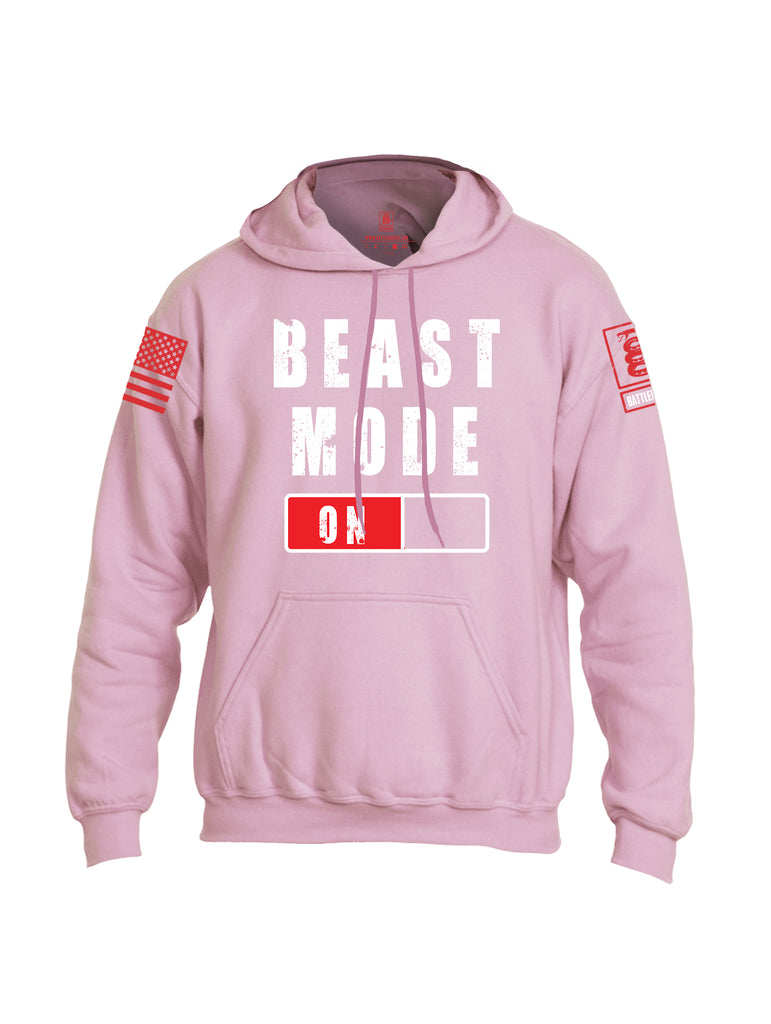 Battleraddle Beast Mode On Red Sleeve Print Mens Blended Hoodie With Pockets-Light Pink