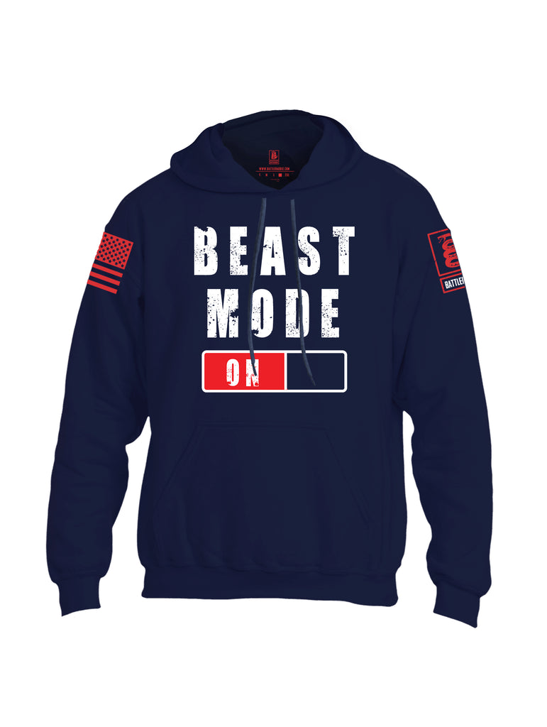 Battleraddle Beast Mode On Red Sleeve Print Mens Blended Hoodie With Pockets-Navy Blue