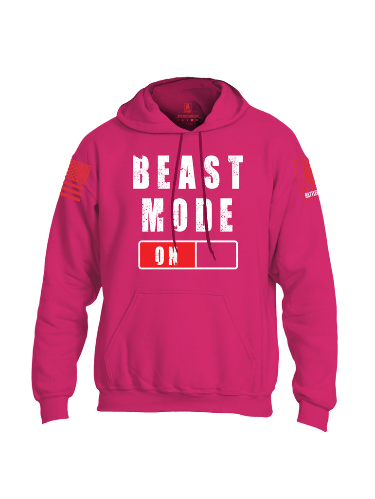 Battleraddle Beast Mode On Red Sleeve Print Mens Blended Hoodie With Pockets-Pink