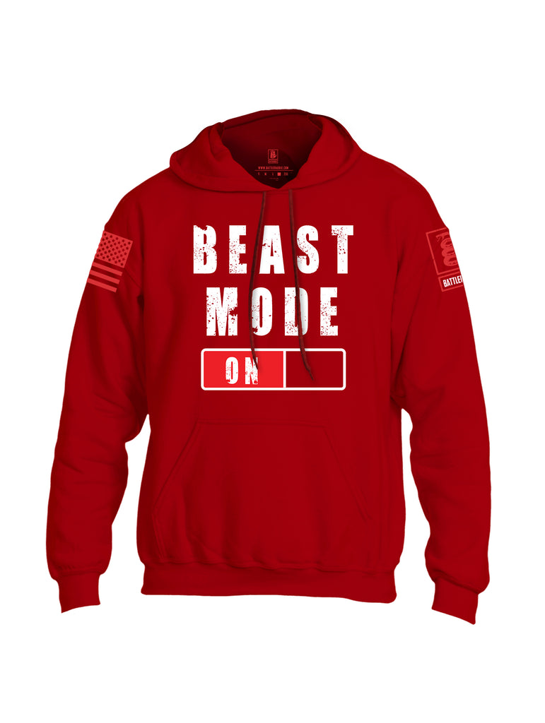 Battleraddle Beast Mode On Red Sleeve Print Mens Blended Hoodie With Pockets-Red