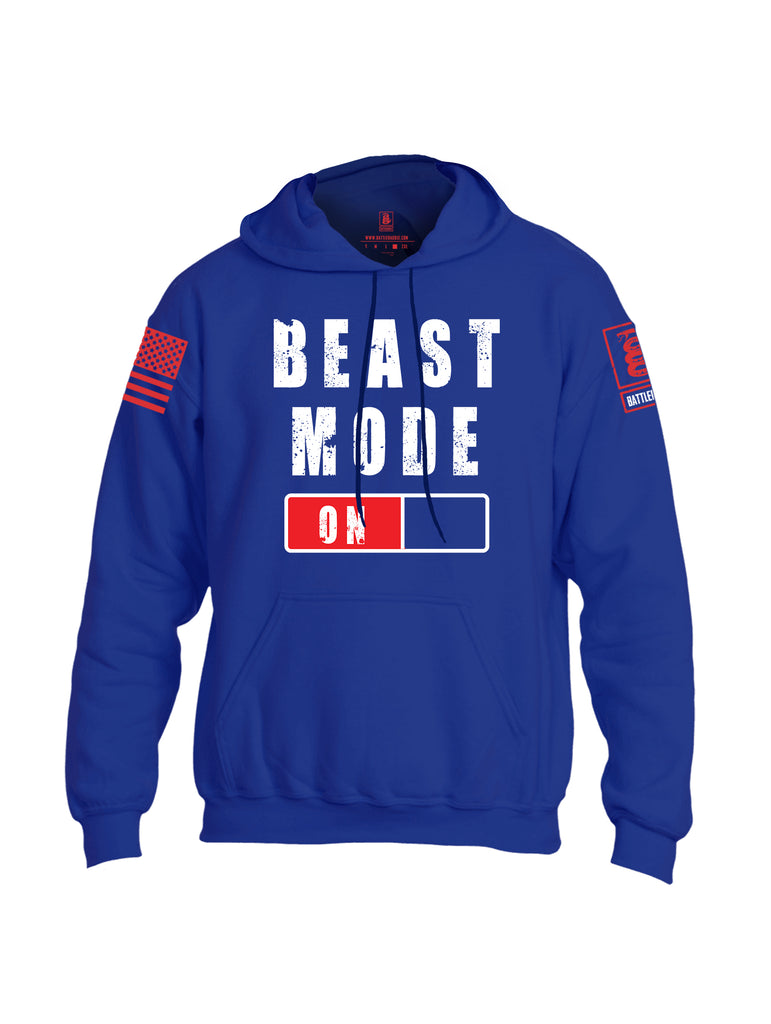 Battleraddle Beast Mode On Red Sleeve Print Mens Blended Hoodie With Pockets-Royal Blue