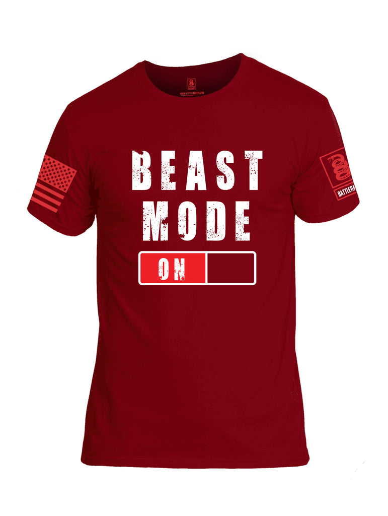 Battleraddle Beast Mode On Red Sleeve Print Mens Cotton Crew Neck T Shirt-Red