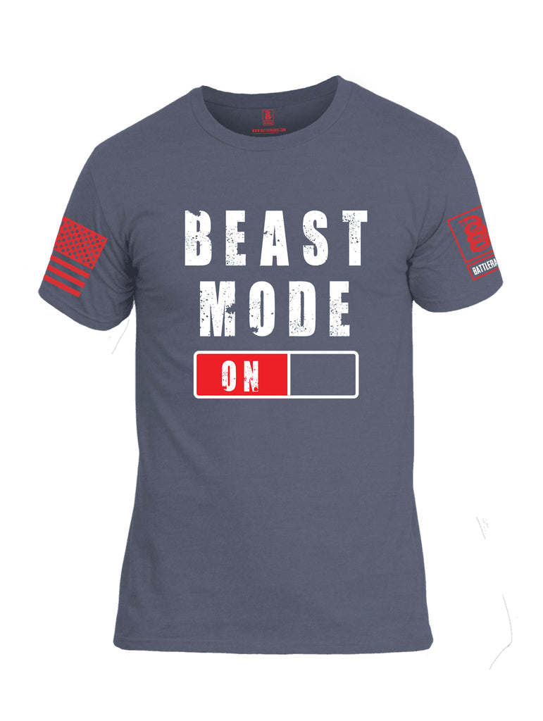 Battleraddle Beast Mode On Red Sleeve Print Mens Cotton Crew Neck T Shirt-Navy Working Uniform Blue