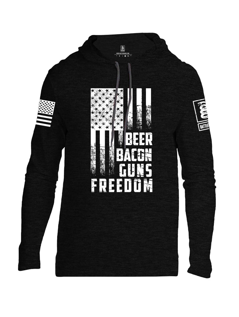 Battleraddle Beer Bacon Guns Freedom White Sleeve Print Mens Thin Cotton Lightweight Hoodie