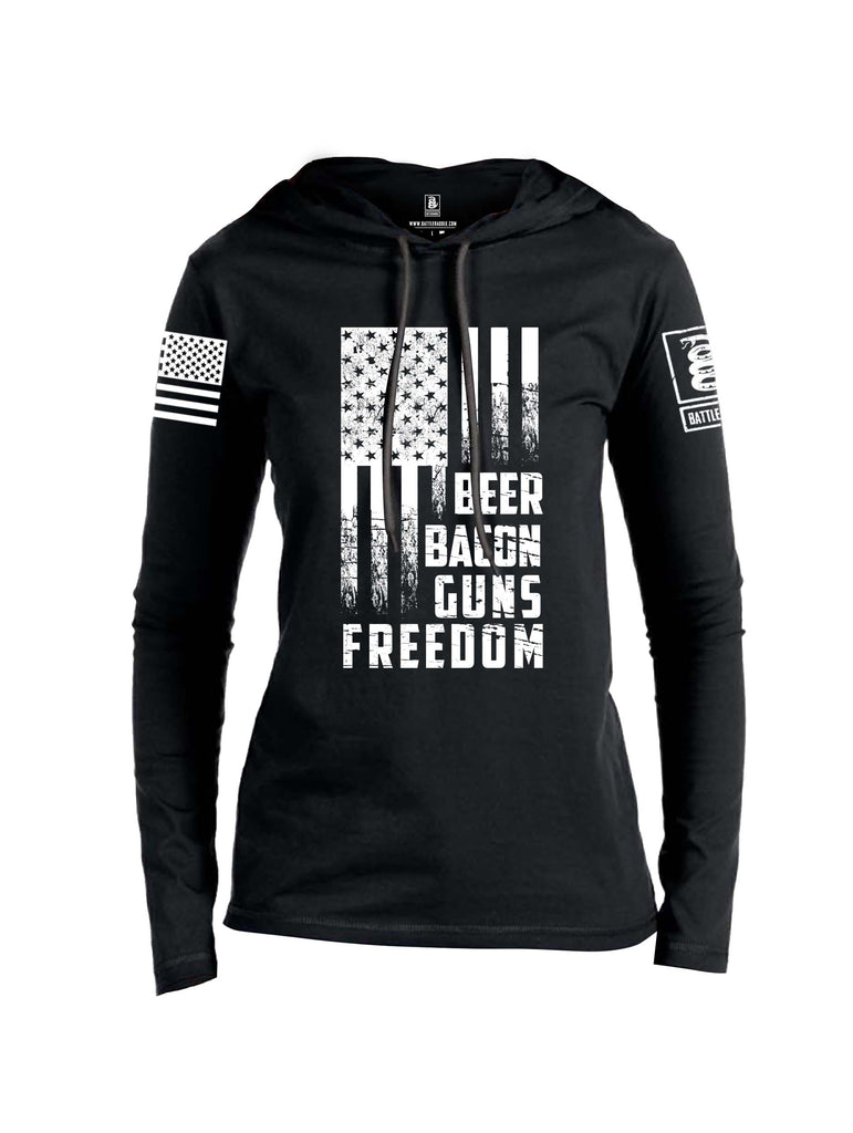 Battleraddle Beer Bacon Guns Freedom White Sleeve Print Womens Thin Cotton Lightweight Hoodie