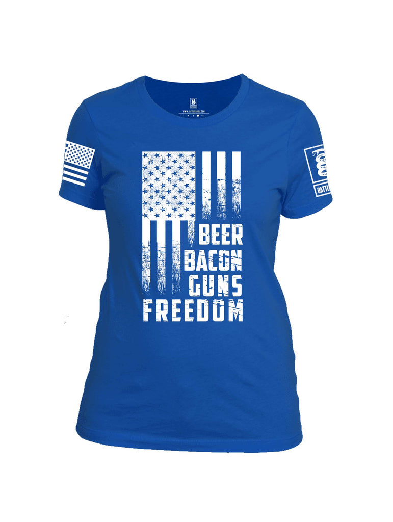 Battleraddle Beer Bacon Guns Freedom White Sleeve Print Womens Cotton Crew Neck T Shirt