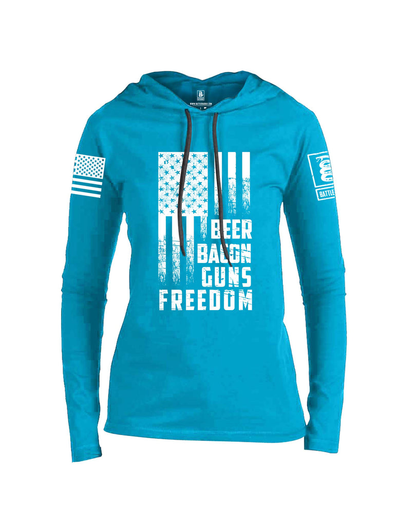 Battleraddle Beer Bacon Guns Freedom White Sleeve Print Womens Thin Cotton Lightweight Hoodie