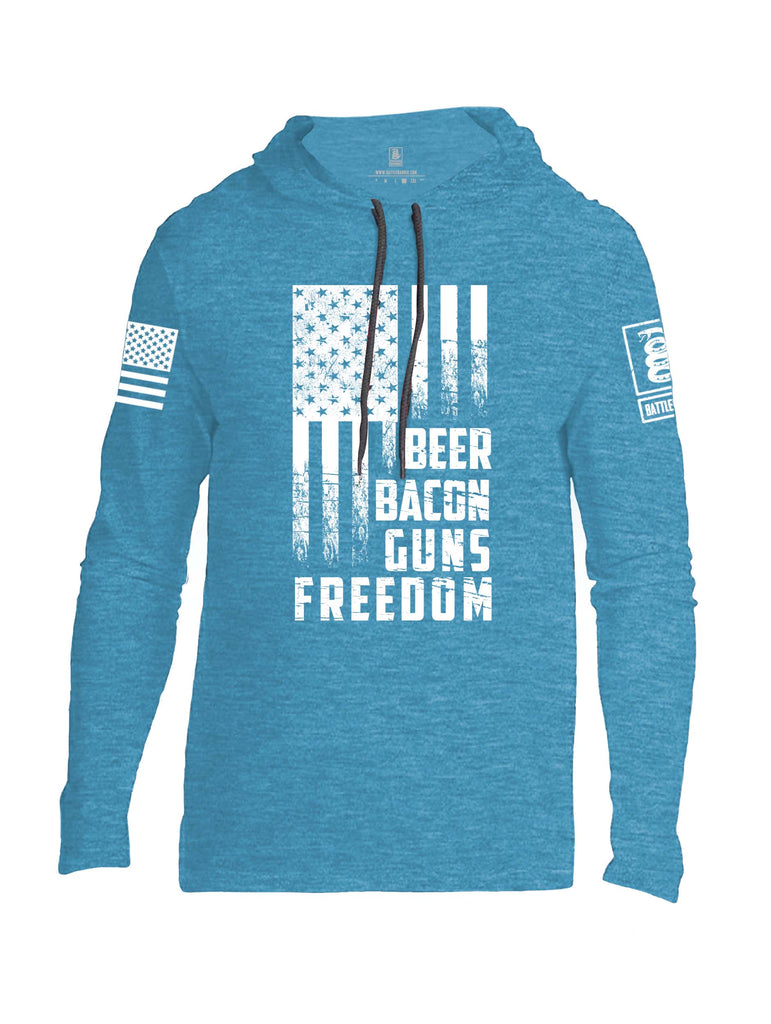 Battleraddle Beer Bacon Guns Freedom White Sleeve Print Mens Thin Cotton Lightweight Hoodie