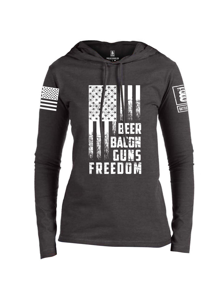 Battleraddle Beer Bacon Guns Freedom White Sleeve Print Womens Thin Cotton Lightweight Hoodie
