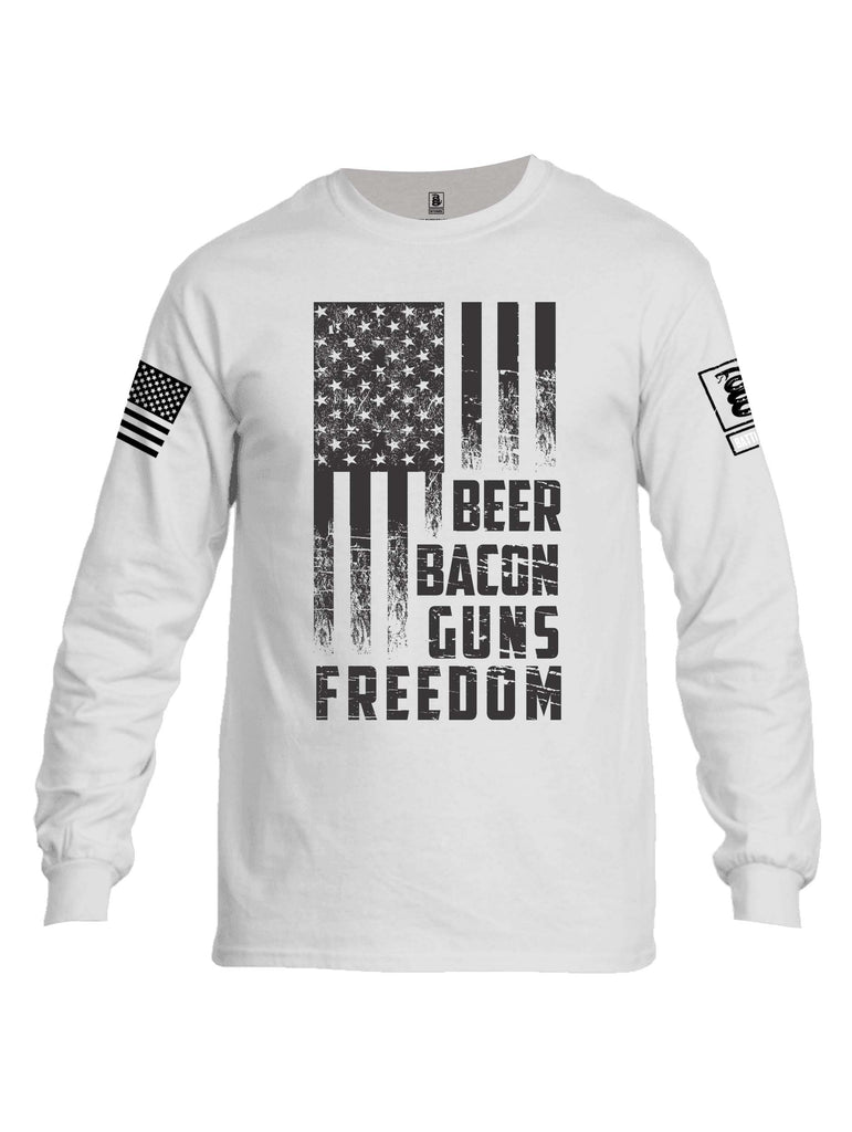 Battleraddle Beer Bacon Guns Freedom White Sleeve Print Mens Cotton Long Sleeve Crew Neck T Shirt