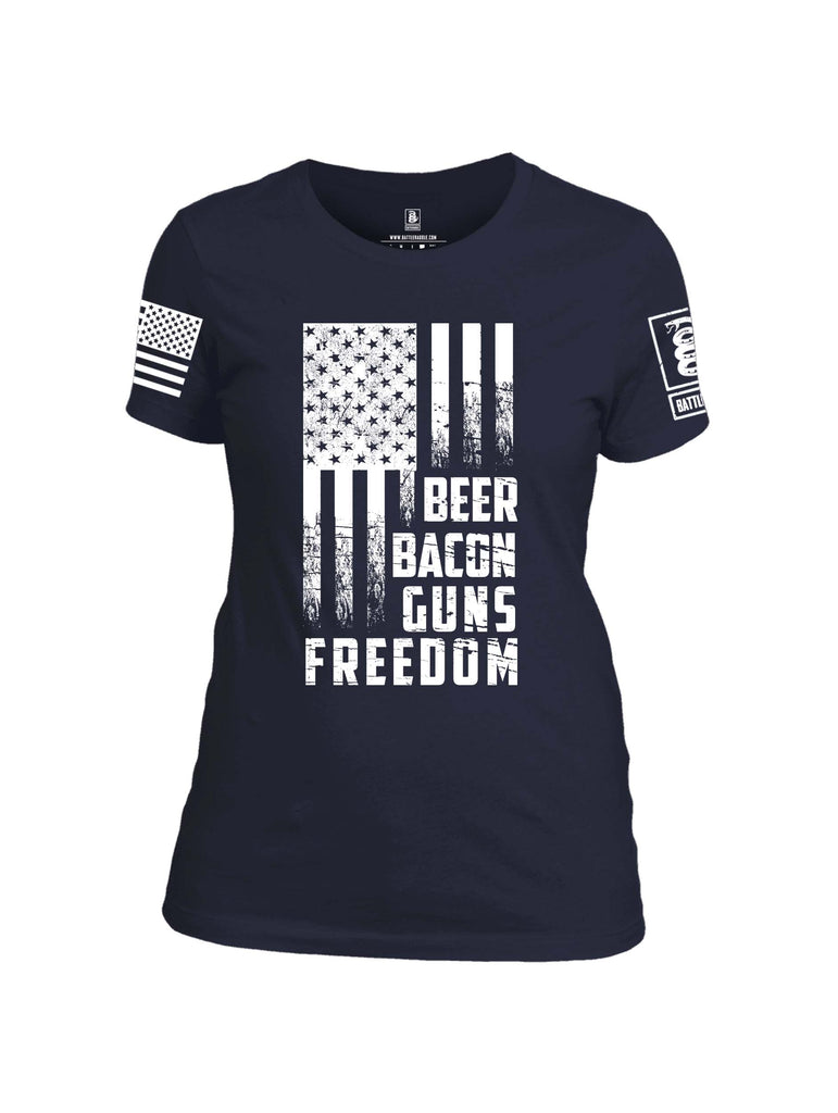 Battleraddle Beer Bacon Guns Freedom White Sleeve Print Womens Cotton Crew Neck T Shirt