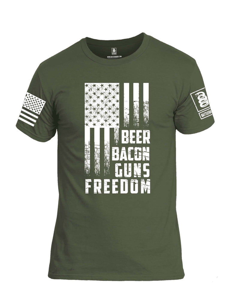 Battleraddle Beer Bacon Guns Freedom White Sleeve Print Mens Cotton Crew Neck T Shirt