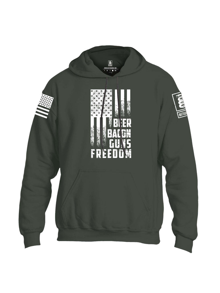 Battleraddle Beer Bacon Guns Freedom White Sleeve Print Mens Blended Hoodie With Pockets