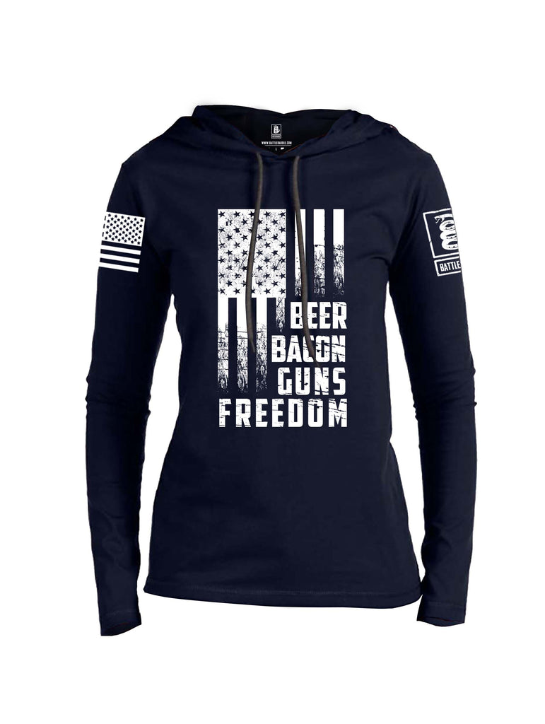 Battleraddle Beer Bacon Guns Freedom White Sleeve Print Womens Thin Cotton Lightweight Hoodie