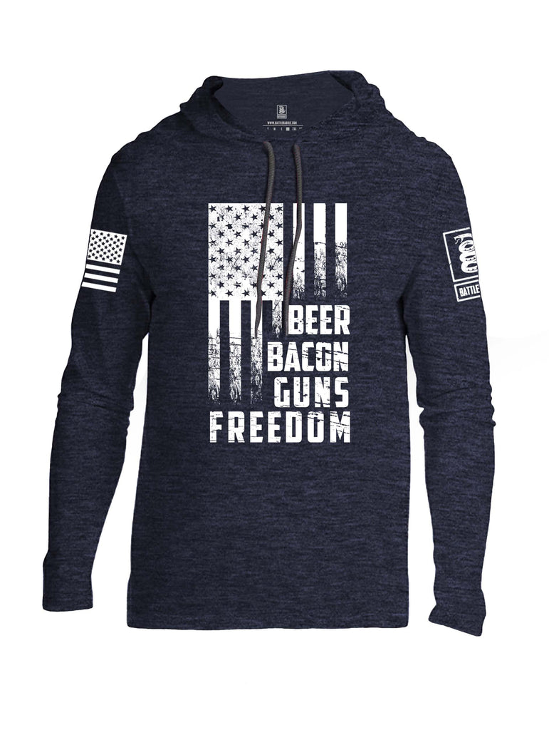 Battleraddle Beer Bacon Guns Freedom White Sleeve Print Mens Thin Cotton Lightweight Hoodie