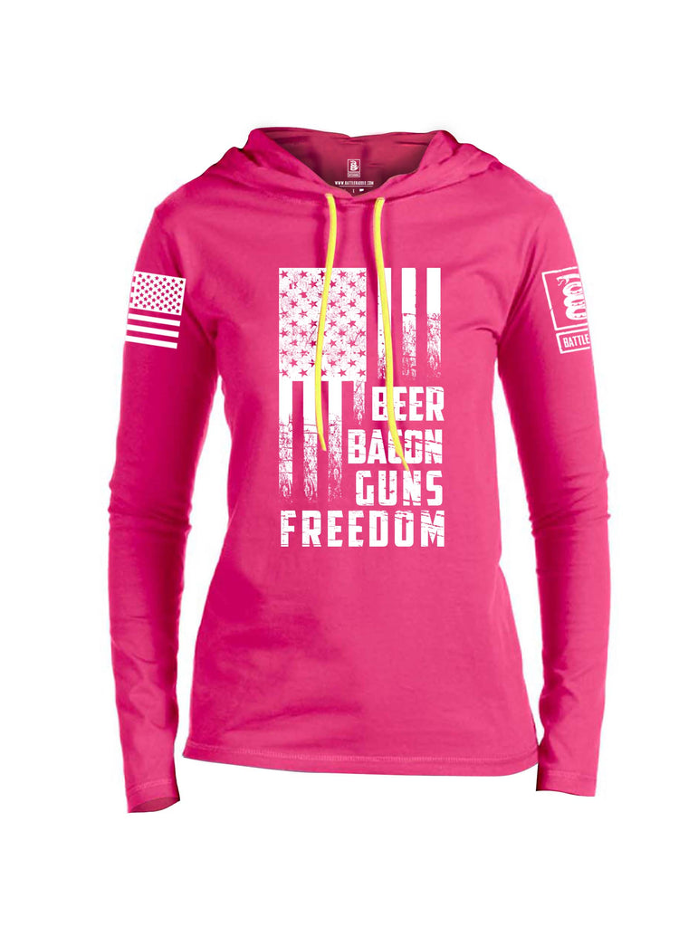Battleraddle Beer Bacon Guns Freedom White Sleeve Print Womens Thin Cotton Lightweight Hoodie