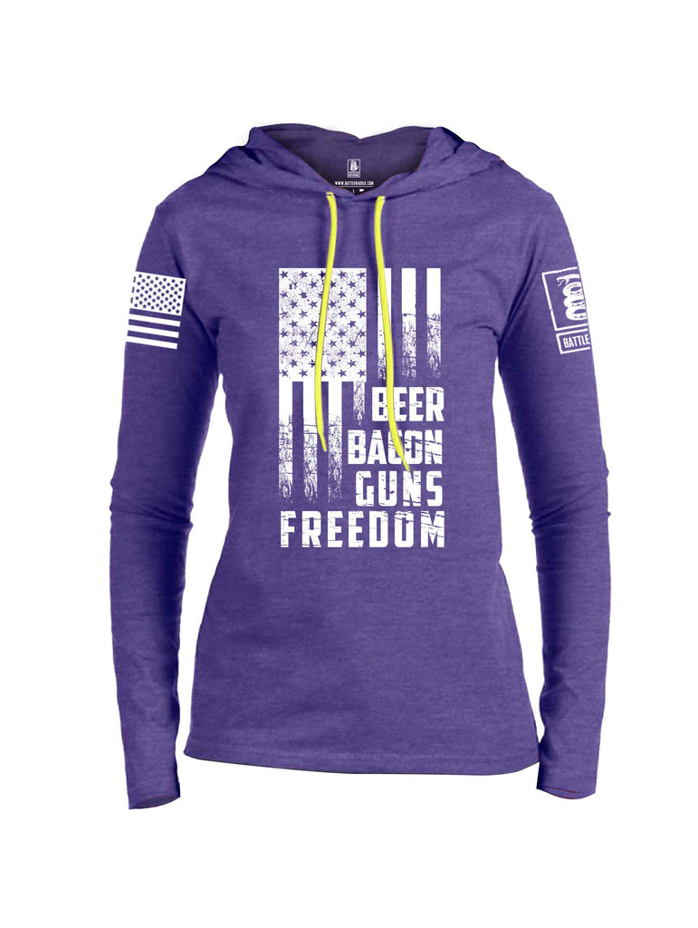 Battleraddle Beer Bacon Guns Freedom White Sleeve Print Womens Thin Cotton Lightweight Hoodie