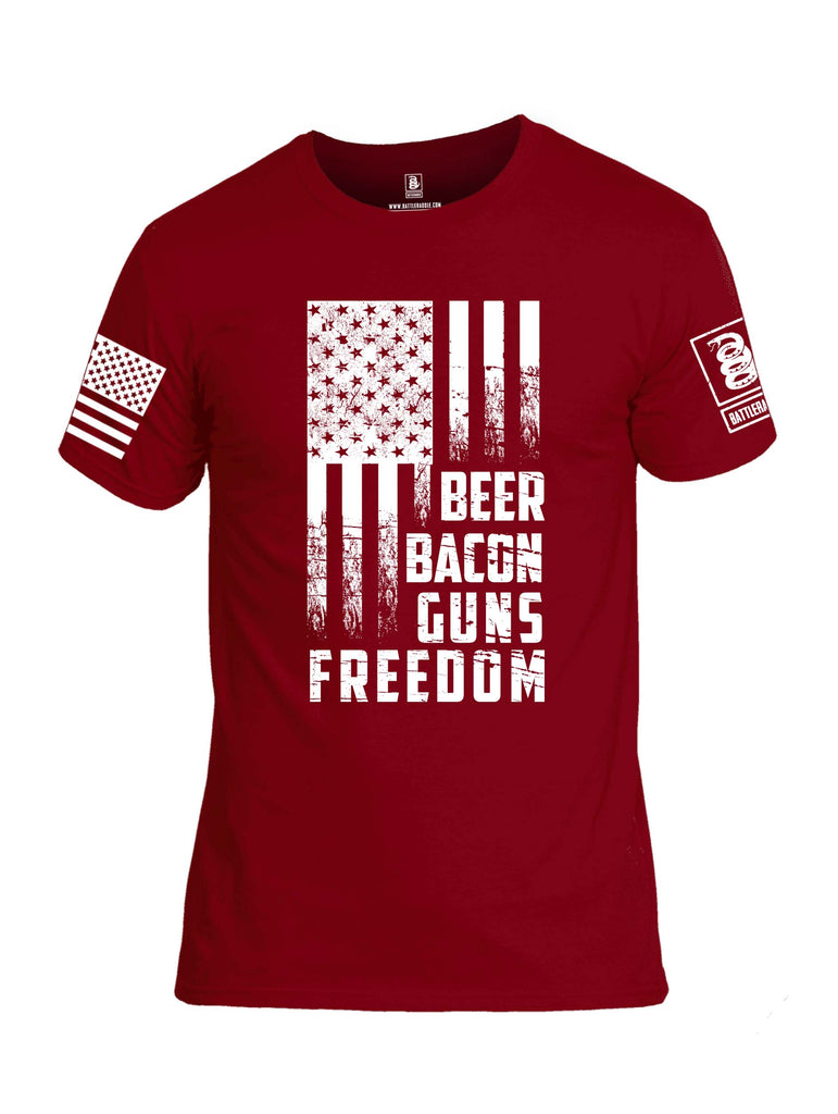 Battleraddle Beer Bacon Guns Freedom White Sleeve Print Mens Cotton Crew Neck T Shirt