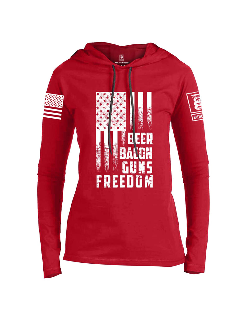 Battleraddle Beer Bacon Guns Freedom White Sleeve Print Womens Thin Cotton Lightweight Hoodie