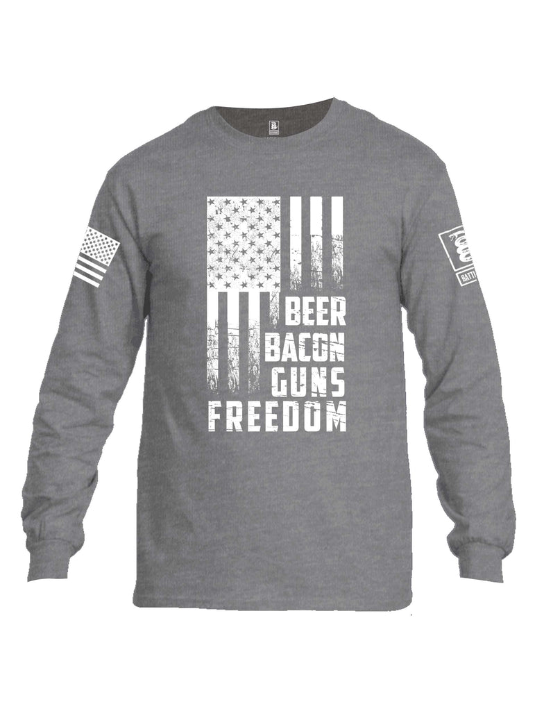 Battleraddle Beer Bacon Guns Freedom White Sleeve Print Mens Cotton Long Sleeve Crew Neck T Shirt