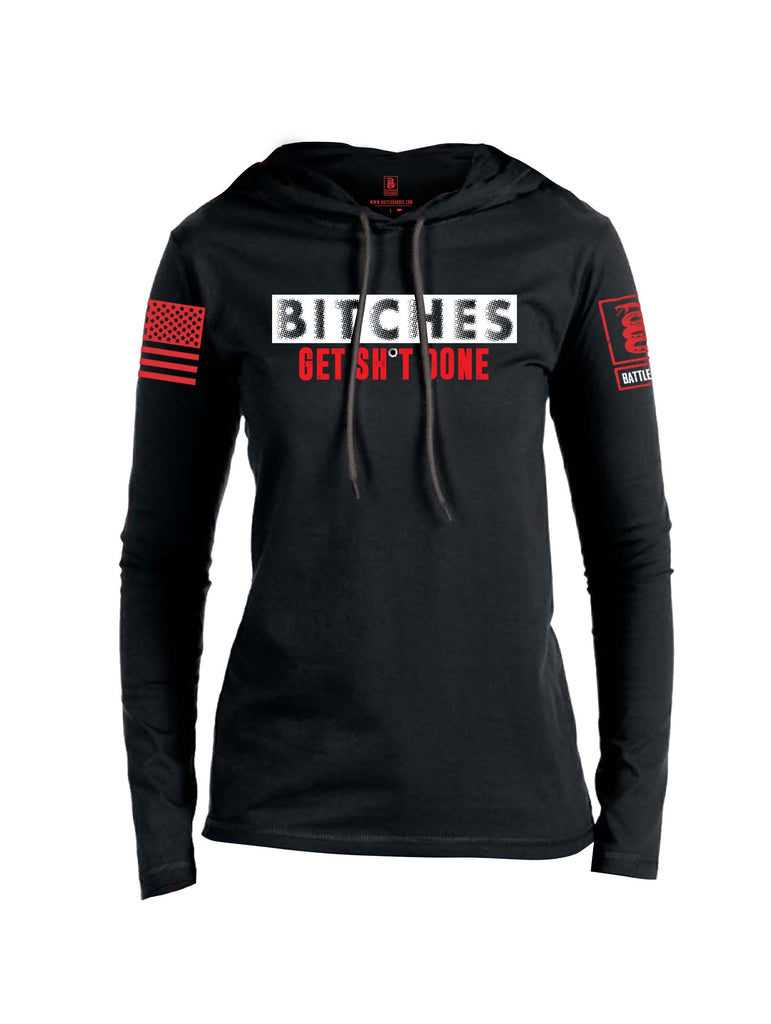 Battleraddle Bitches Get Sh*t Done Red Sleeve Print Womens Thin Cotton Lightweight Hoodie
