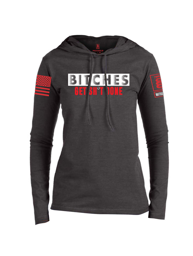 Battleraddle Bitches Get Sh*t Done Red Sleeve Print Womens Thin Cotton Lightweight Hoodie