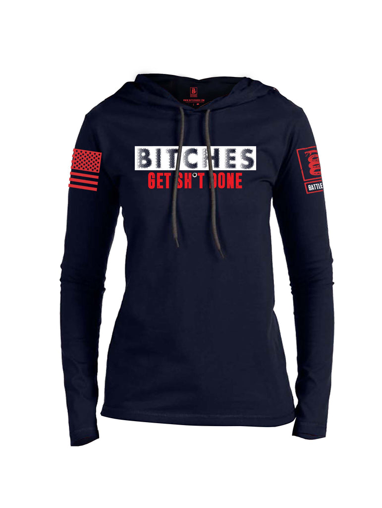 Battleraddle Bitches Get Sh*t Done Red Sleeve Print Womens Thin Cotton Lightweight Hoodie