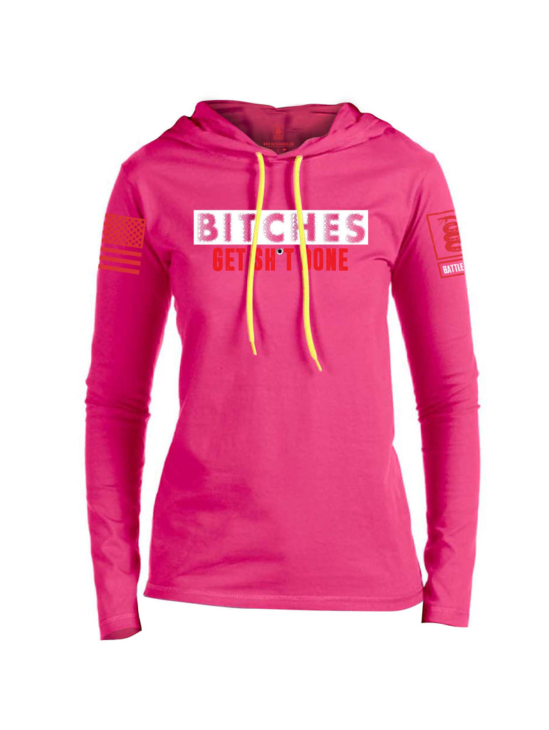 Battleraddle Bitches Get Sh*t Done Red Sleeve Print Womens Thin Cotton Lightweight Hoodie