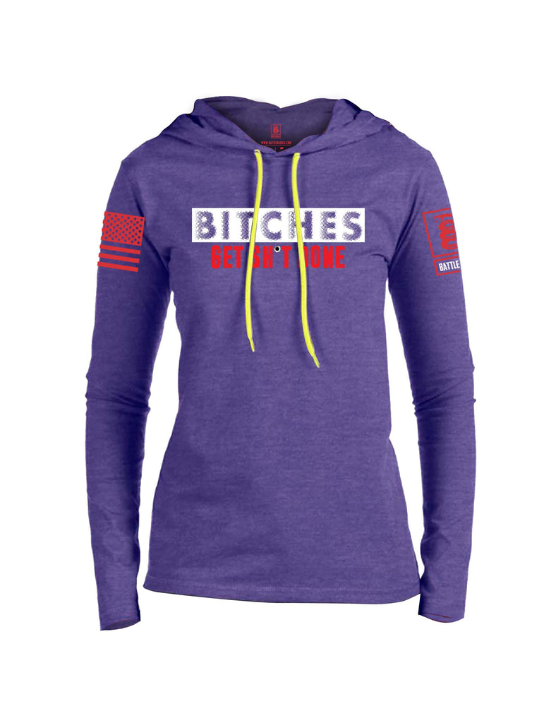 Battleraddle Bitches Get Sh*t Done Red Sleeve Print Womens Thin Cotton Lightweight Hoodie